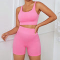 FLW Women's 2-Piece Seamless Yoga Set Gym Suits Workout Shorts Fitness Sportswear Athletic Breathable and Lightweight