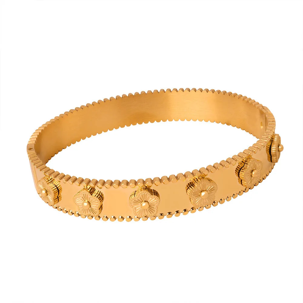 Beimai OEM Armband Flower Titanium Steel 18k Gold Non-fading Ladies Bangle