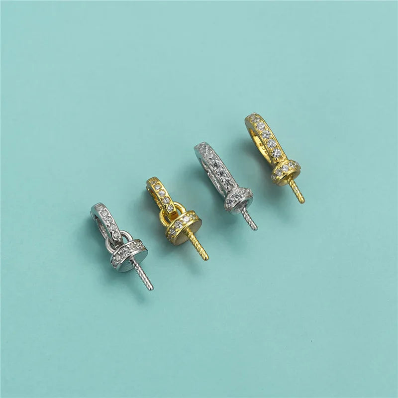 925 Sterling Silver Dainty Zircon Round Clasp Pendant Pins for Jewelry Making Accessories Supplies