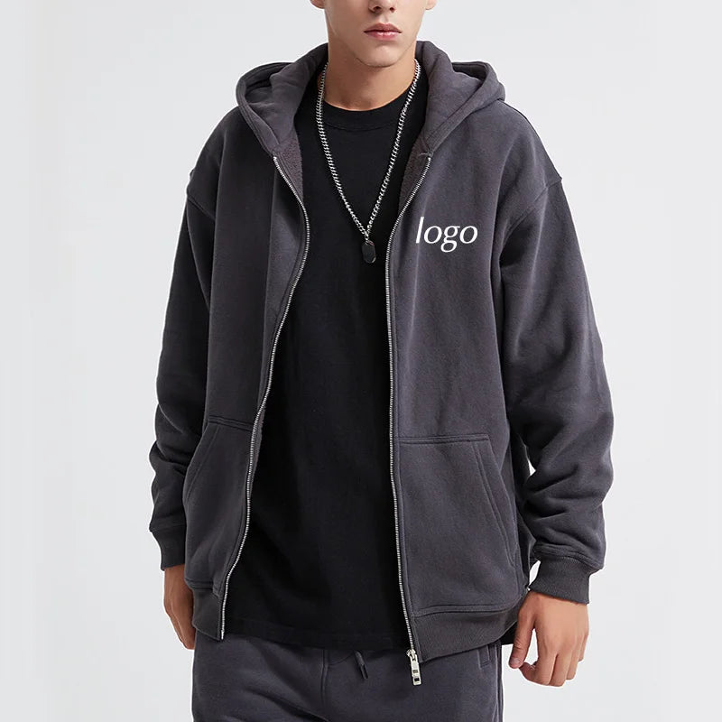 Custom Mens Zipper Hoodies Embroidered Printed Logo Blank Cotton Zip up Hoodies for Unisex
