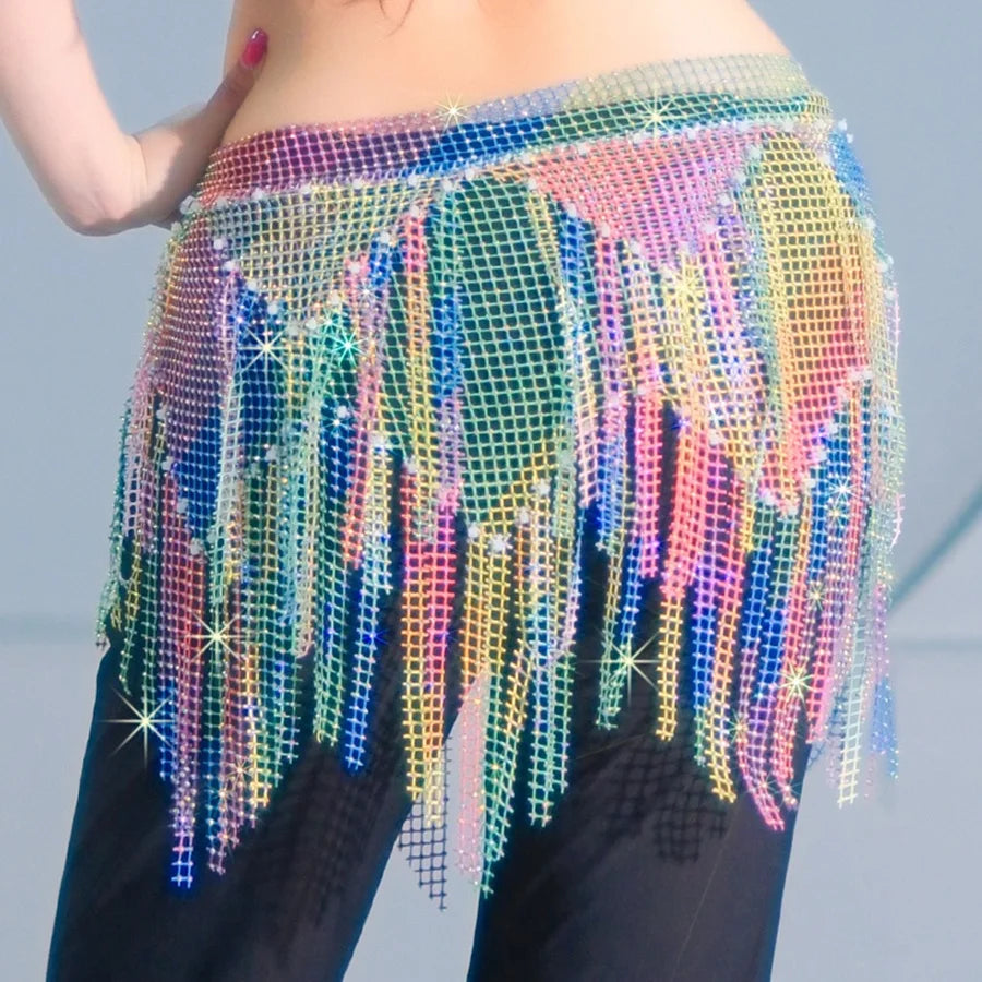 Wholesale Hand Crocheting Rhinestone Fringe Waist Chain for Belly Dance Wrapped Hip Scarf for Women
