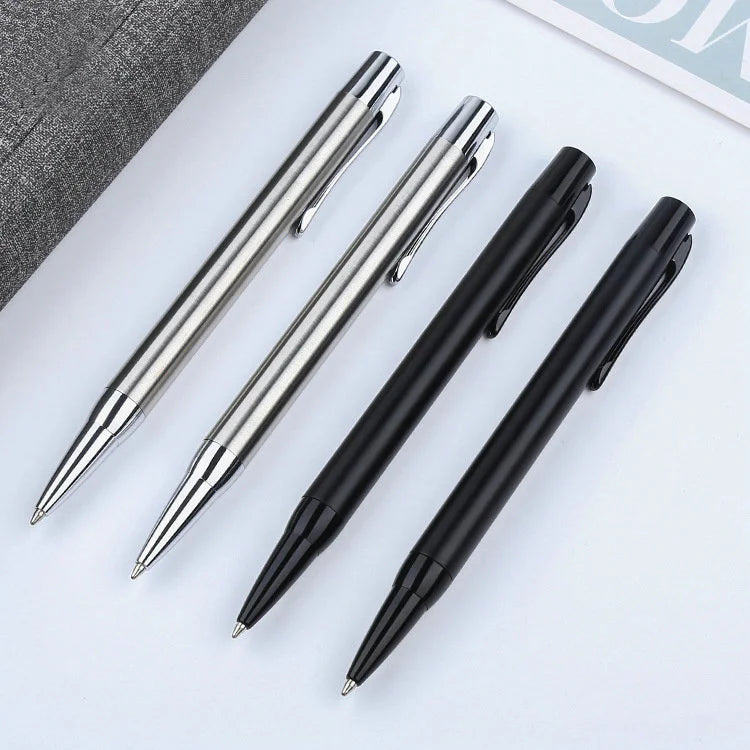Free Logo Engrave Printing Gifts New Smooth Original Stainless Steel Silver Black Solid Quality Metal Hotel Ball Pen Customized