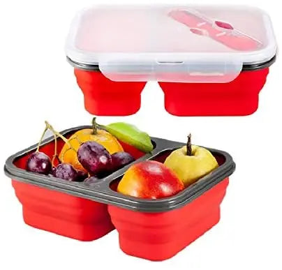 Two Compartments Silicone Food Storage Box Foldable Functional Design Food Grade Collapsible Lunch Container for Fridge Storage
