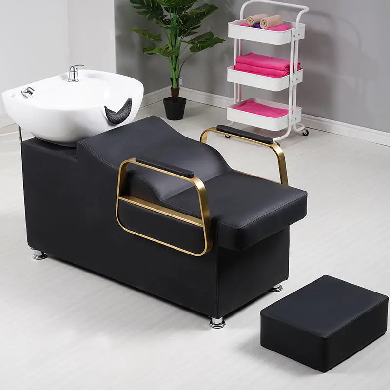 Hot Sale Hair Salon Ceramic Basin Shampoo Bed Lying Massage Furniture Washing Bed& Chair Shampoo Chair With Bowl Barbershop