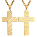 Premium Stainless Steel American Flag Pendant Chain Bible Verse Engagement Necklace for Men Cross Flag Hip Hop Jewelry