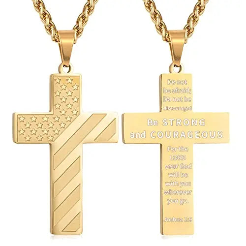 Premium Stainless Steel American Flag Pendant Chain Bible Verse Engagement Necklace for Men Cross Flag Hip Hop Jewelry