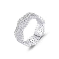 925 Sterling Silver Rhodium Plated Hallow Lace Pattern Stone Honeycomb Wide Ring