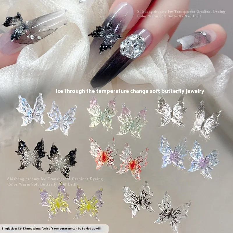 Paso Sico New 3D Gradient Color Butterfly Nail Jewelry Resin Drill French Style Long-lasting Non-toxic Wearable Nail Art Charms