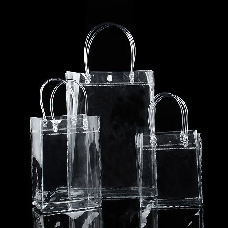 Custom Wholesale PVC Transparent Clear Tote Shopping Bag Printed Letter Pattern Zipper Foldable Soft for Outdoor Travel Use