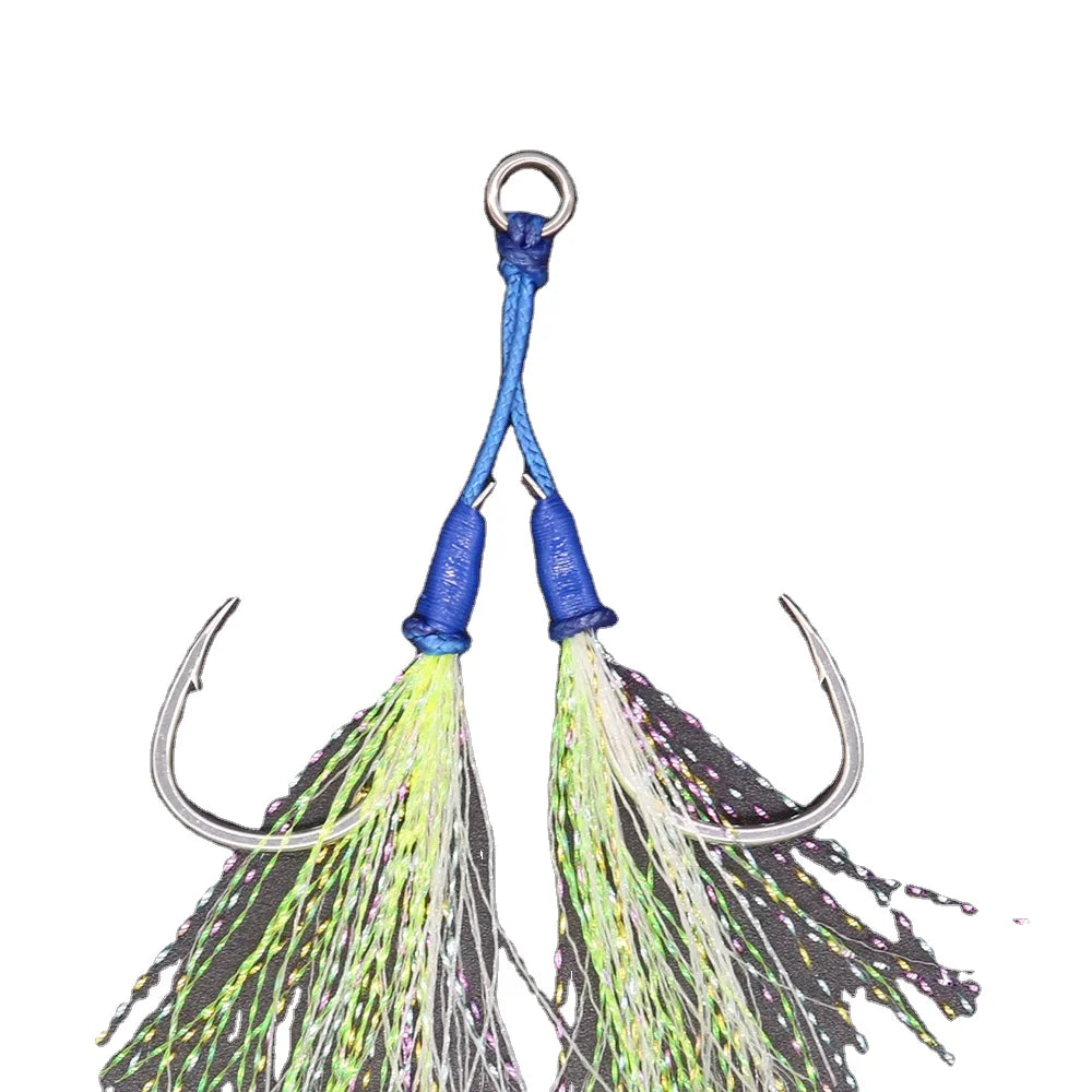 Jigging Pro 1/0 2/0 3/0 4/0 5/0 Sea Double Assist Jigging Hook With Glow Flash and Solid Ring Hooks Fishing Fishing Hooks