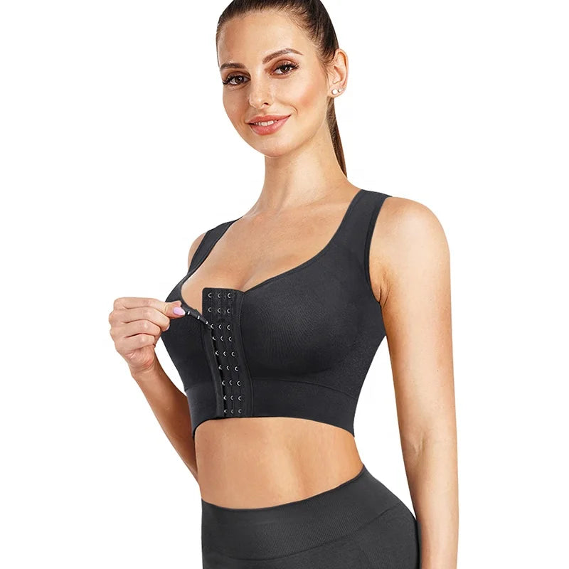 Women Bra Support Bust Control Full Coverage Sports Bra Front Open Hook Daily Seamless Bra
