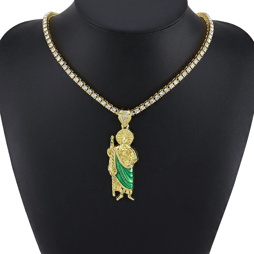 Hip Hop Religious Pendant Tennis Chain Single Row Set With Diamonds.Wide0.4cm*16 "18" 20 "22" 24 "pendant 7.8cm*2.6cm in Stock