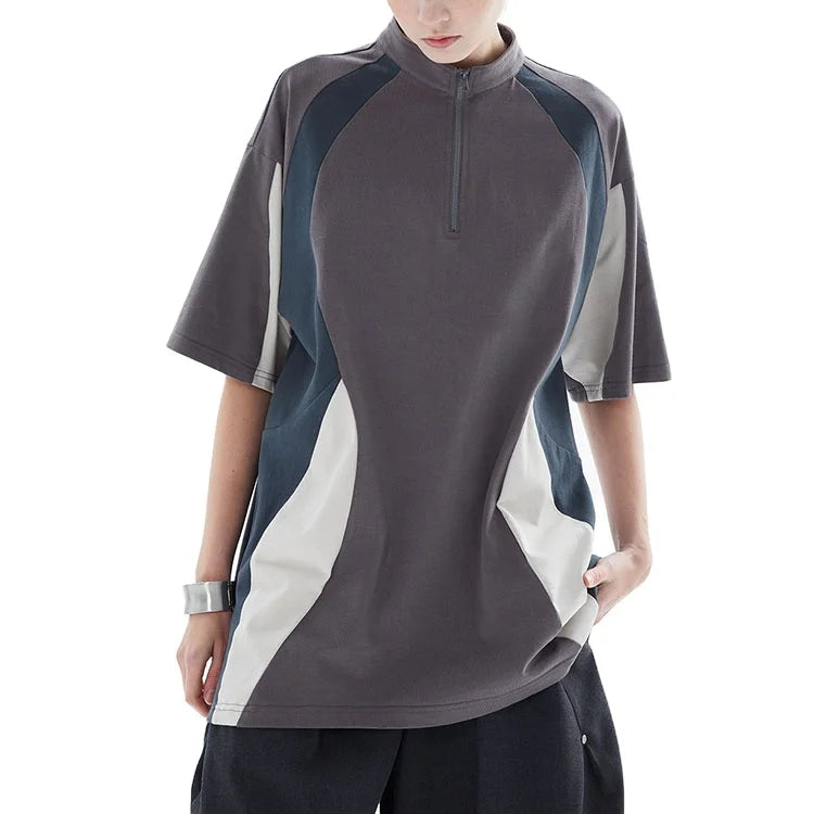 2026 Custom Geometry Splicing T Shirt Short Sleeve Crew Neck  Sported Oversize Men T Shirts