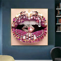 Sexy Diamond Lips Canvas Painting Posters and Prints Wall Art  Modern Decorative Picture Painting