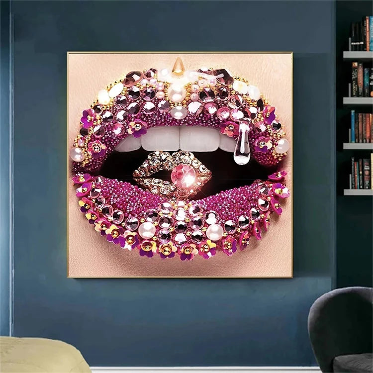 Sexy Diamond Lips Canvas Painting Posters and Prints Wall Art  Modern Decorative Picture Painting