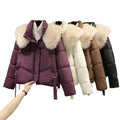 Korean Women's Down Coats With Fur Collar Women's Winter Jacket 2024 Outdoor Short Jacket Winter Crop Puffer Jacket Women