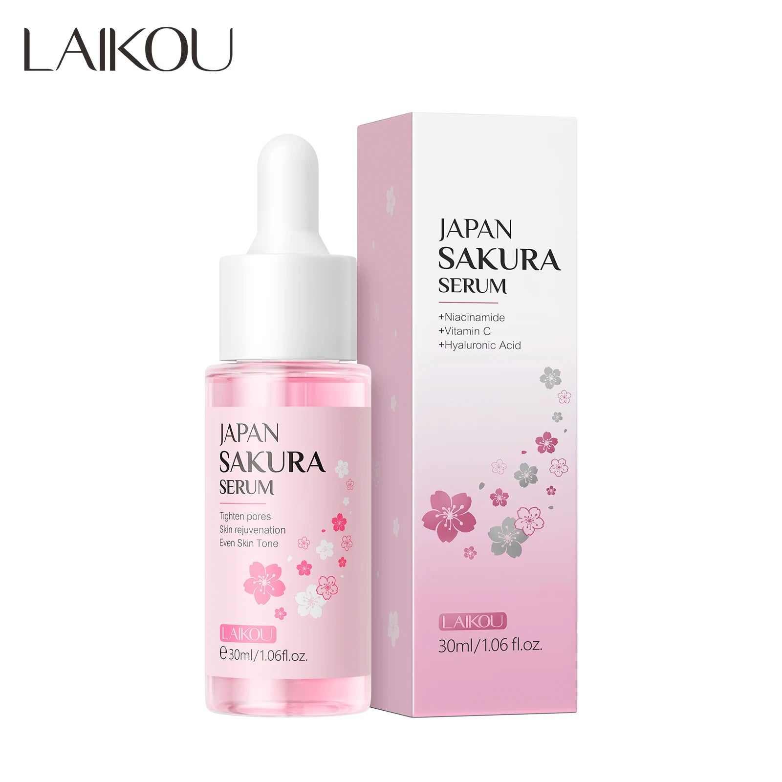 LAIKOU Japan Sakura Face Serum 30ml Tighten Pores Dropper Essence for Neck Shoulder Hand Elbow Skin Care