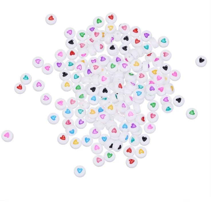 White Alphabet Colorful Heart Oblate round Acrylic Beads for Bracelets and Jewelry Making Plastic Lucite Beads