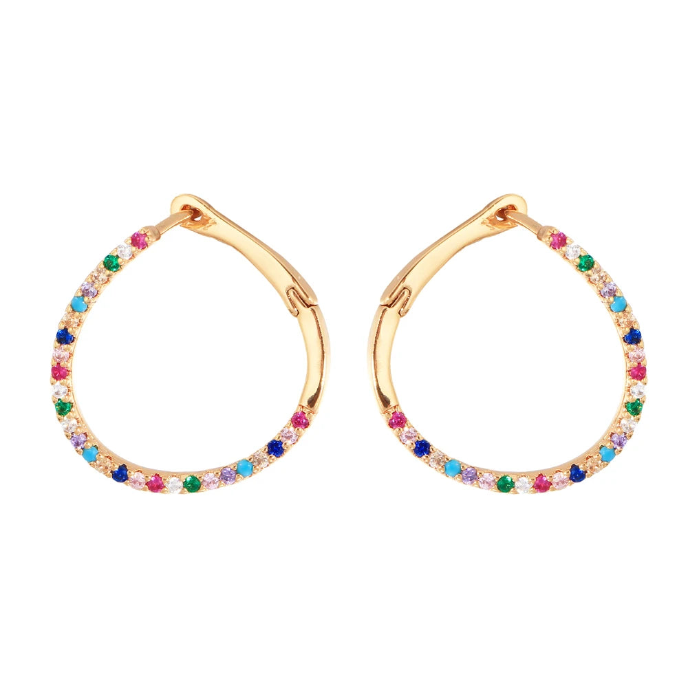Multicolor Rainbow Cubic Zirconia Temperament Fashion Woman Thin Endless Hoop Earrings 18K Gold Plated Jewelry Valentine's Gift