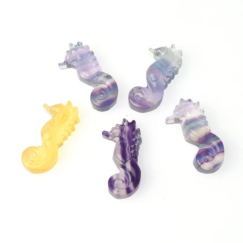 Wholesale Natural Crystal Hand Carved Hippocampus Quartz Rainbow Fluorite Sea Horse