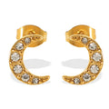 INS Korean Moon Stainless Steel Trendy Small Cute Classic Vintage Fashion Jewelry Stud Zircon Earrings for Women