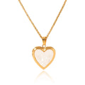 French Style White Shell Heart-Shaped Photo Box Pendant Necklace with 18K Gold Stainless Steel Link Chain