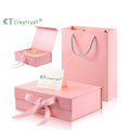 SZCX Eco Friendly Custom Logo Gift Bags Matte Laminated Boutique Private Label Elegant Pink Paper Bag With Gold Ribbon