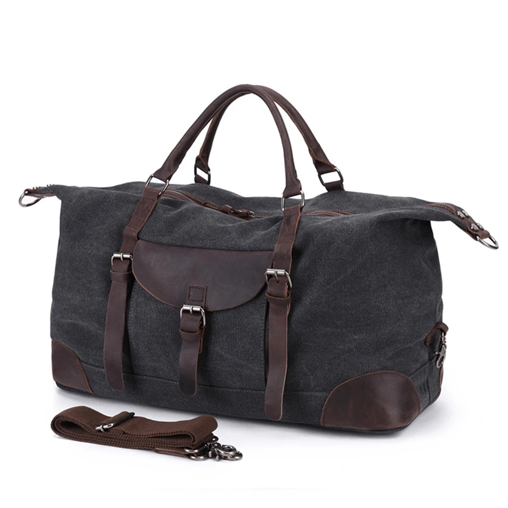 Hot Selling Men's Vintage Style Canvas Duffle Travel Bag Sturdy & Durable with Big Zipper Geometric Pattern Shoulder Bag