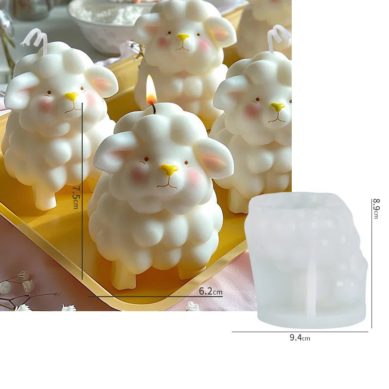 AK Custom Sheep 3D Food Grade Silicone Wax Candle Mold Fondant Cake Decorating Chocolate Mold Pastry Soap Making Mould DIY Resin