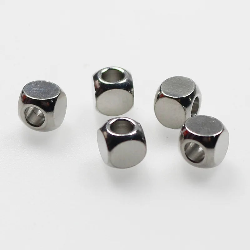 Spacer Bracelets Custom Logo Faceted Stainless Steel Square Carved Cubic Beads for Jewelry Making