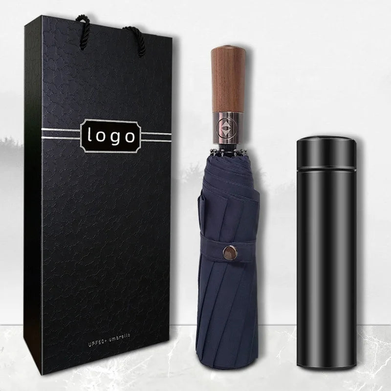 Business Gift Automatic Umbrella with Thermos Cup Set Printing Advertising Customized for Customer Activity Souvenir Gift