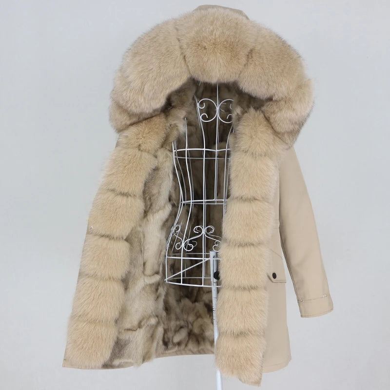 OFTBUY 2023 Women's Winter Jacket Long Waterproof Parka Detachable Raccoon Fox Fur Coat Hood Natural Fur Outerwear Streetwear