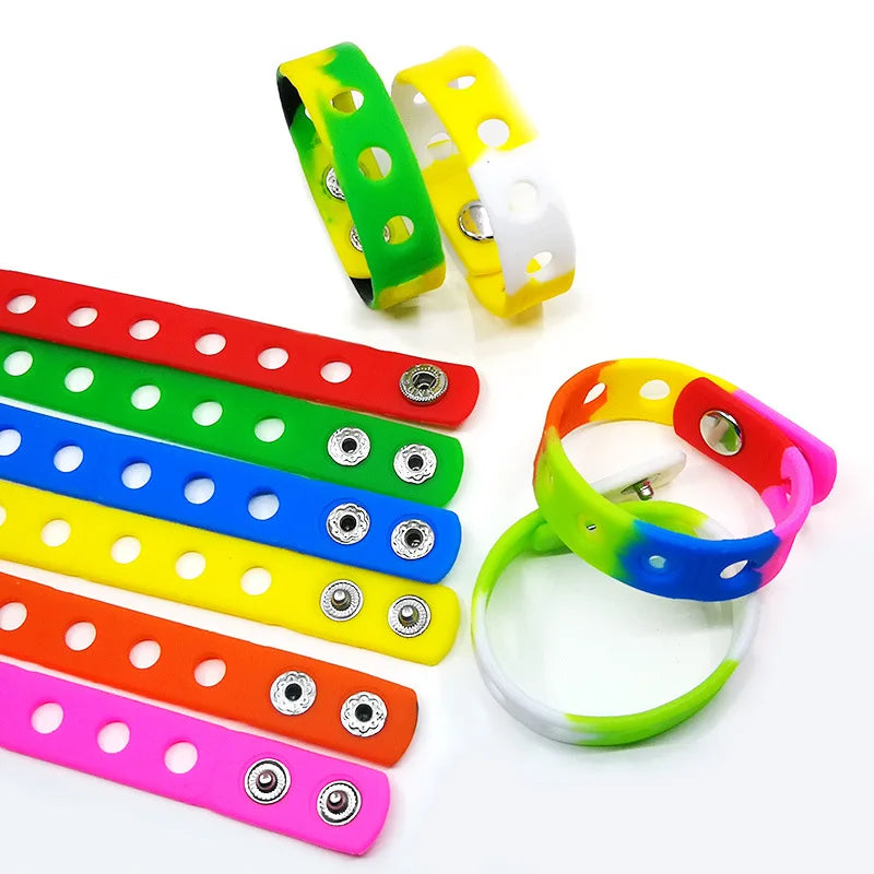 Adjustable Button Rubber Bracelet Wholesale PVC Cartoon Food Flower Cute Charms Hole Silicone Bracelet With Metal Clasp
