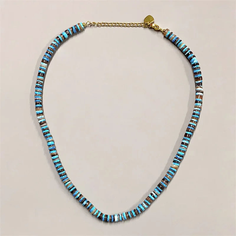 Trendy Stainless Steel 18k Gold Blue Sea Bead Necklace Choker Necklace