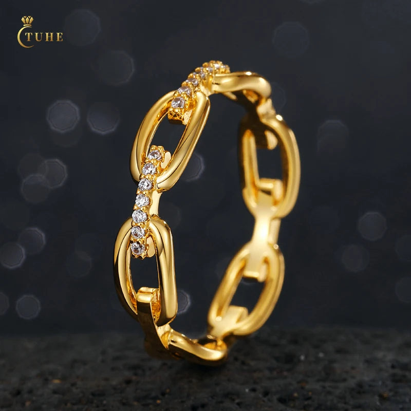 Wholesale Fashion Jewelry Gold Plated Brass 5A CZ Stone Engagement Ring for Men Women