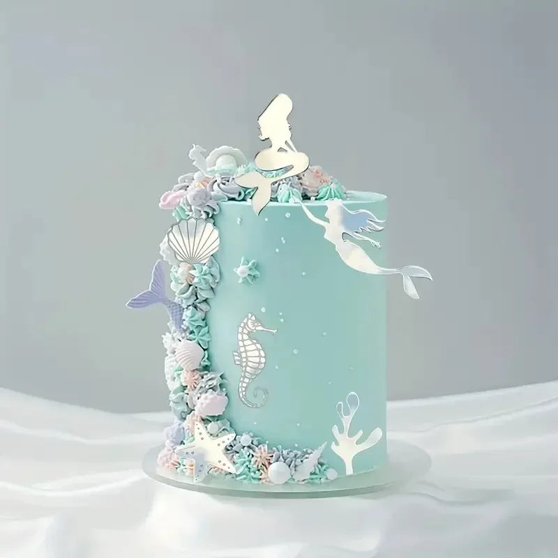 6PCS Little Mermaid Cake Topper Set Happy Birthday Decoration Decorating Tools Party Supplies