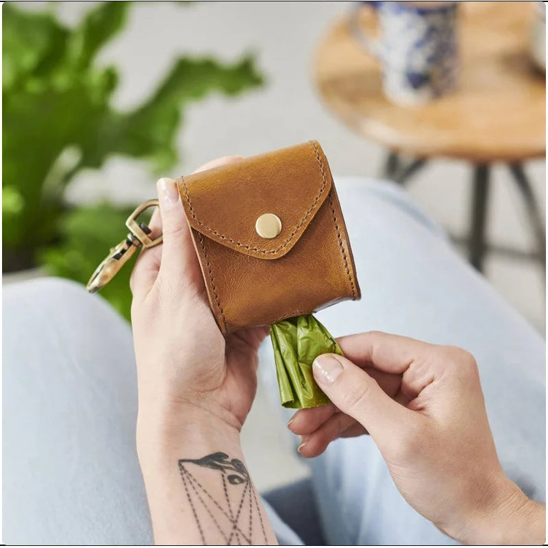 Cheap and Durable Pu Leather Dog Waste Bag Holder Tweed Dog Poop Bag Holder Dog Leather Poop Bag