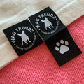 50D Thread High Density Damask Woven Hem Label for Dog Clothingsewing on Clothing Hem Tag for Pet Apparel