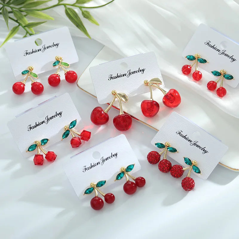 New Arrival Creative Colorful Pendant Earrings Temperament French Sweet Lovely Cherry Earrings for Women