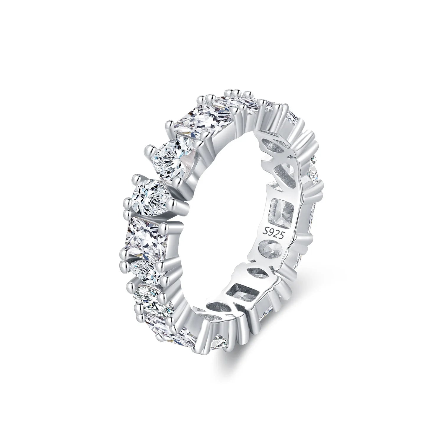 Sparkling CZ Eternity RingS 925 Sterling Silver Geometric Gemstone Full Diamond Ring for Engagement Wedding Jewelry