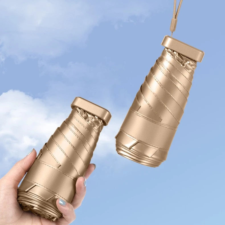 Wholesale Custom Small Gold Flat Compact Umbrella With Logo Pocket UV Fashionable 5 Folding Mini Umbrella