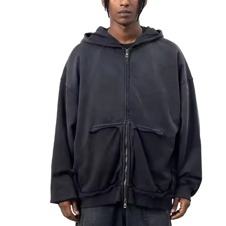 Factory Customized Oversized Acid Wash Zip up Hoodie French Terry Heavyweight Vintage Men's Hoodies