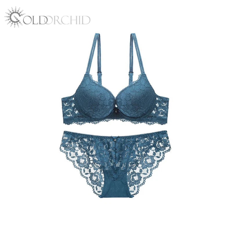 Hot Red Push-up Bra with Thin Top Thick Bottom Low Price Set Including Lace Bikini Panties Everyday Style Embroidery Decoration