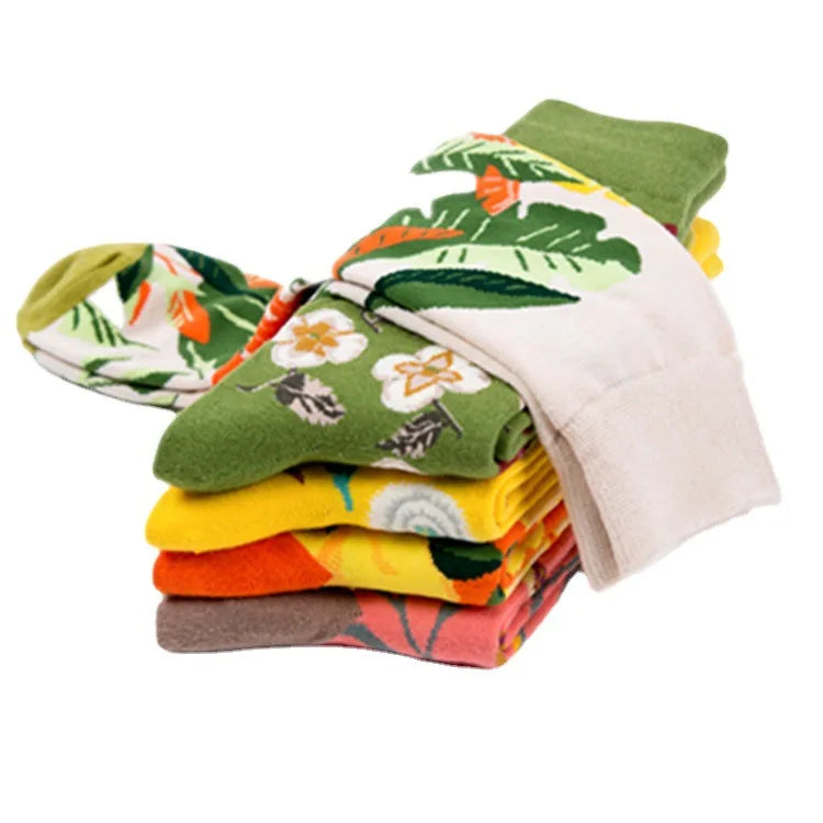 New Design Womens Colorful Dress Crew Socks Fancy Flower Art Pattern Casual Cotton Socks
