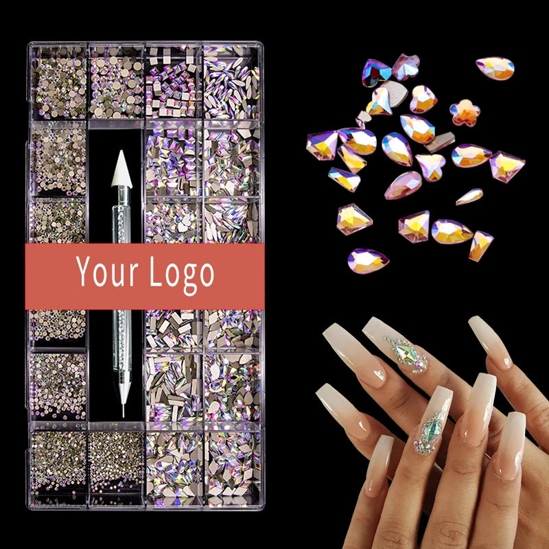 Sparkle in Box Flat Back Bottom Glass Crystals Diamond Stone Nail Rhinestones Box for Nail Art Design