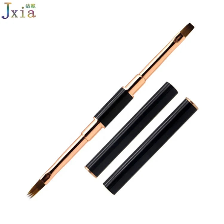 Jiexia Black Metal Handle Rose Gold Ferrule Design Dual Use Ombre Painting Nylon Flat Gel Art Nail Brush