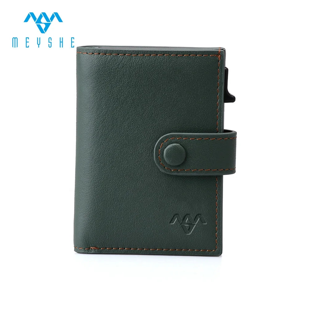 Factory Price Custom Genuine Leather Automatic Pop up Metal Credit Card Holder Wallet