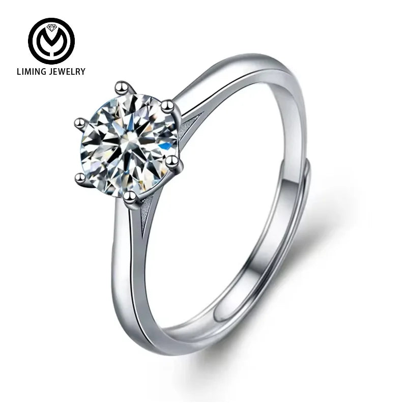 XJZ039 Classic Opening Adjustable Fine Jewelry 925 Sterling Silver 0.5/1/2Ct Moissanite Diamond Promise Wedding Rings for Women