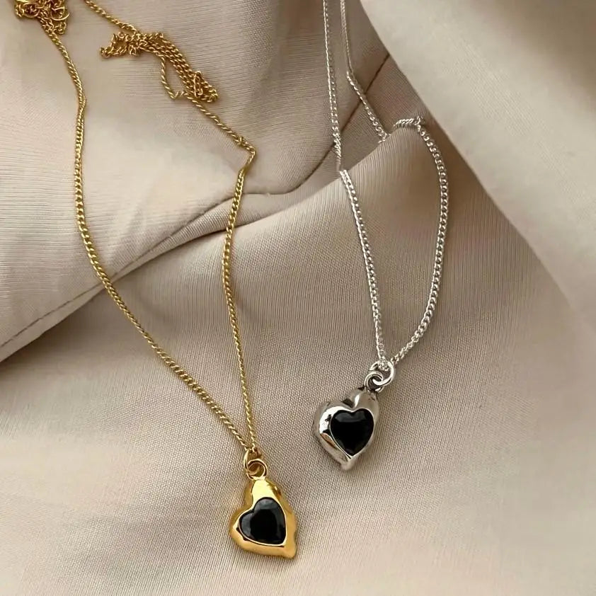 VIANRLA 925 Sterling Silver  Black Heart Pendant Necklace 18k Gold Heart Necklace