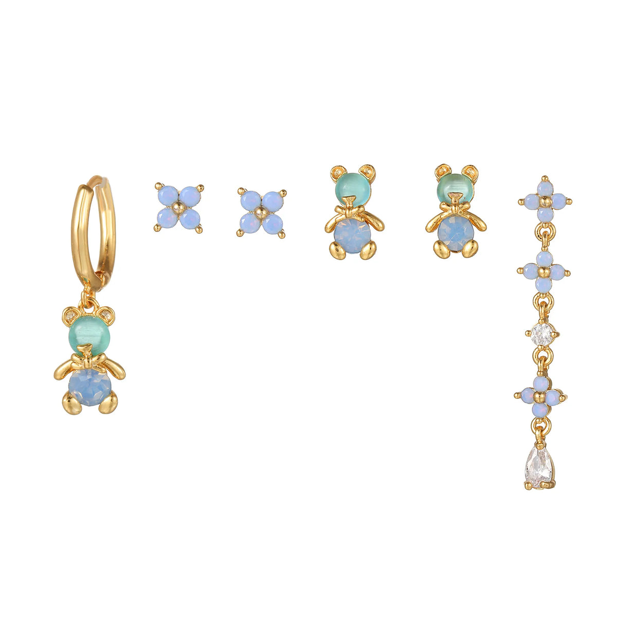 New Arrival Trendy 6pcs Star Zircon 18K Gold Plated Drop Earrings Set 925 Silver Women's Luxury Fashion Jewelry MegaBDM